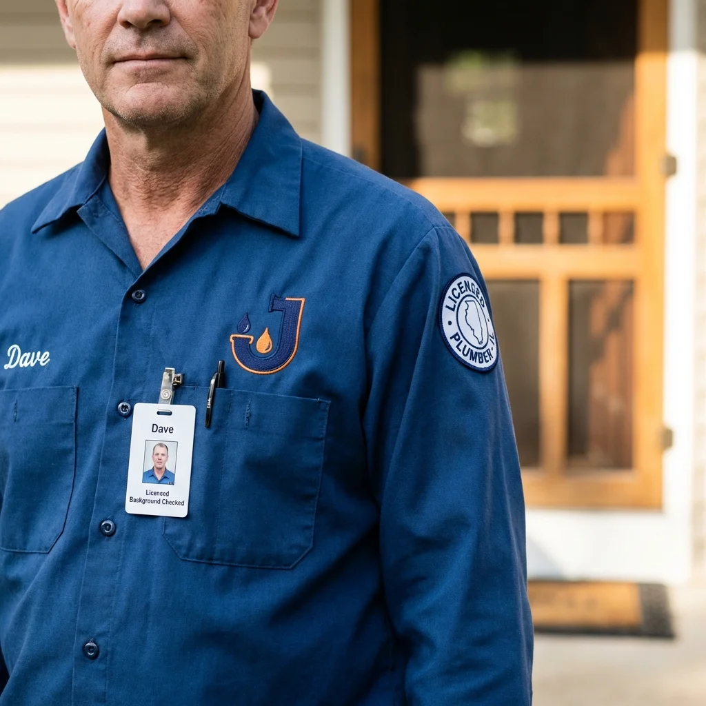 Licensed plumber showing ID badge in North Olmsted, OH