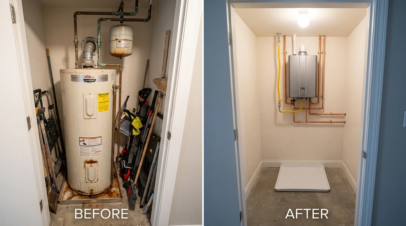 Tank water heater versus wall-mounted tankless unit comparison for North Olmsted, OH homeowners